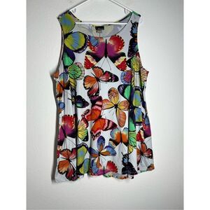 NY Invasion Scoop Neck No Sleeve Blouse Womans Bohemian Butterfly Print Approxim